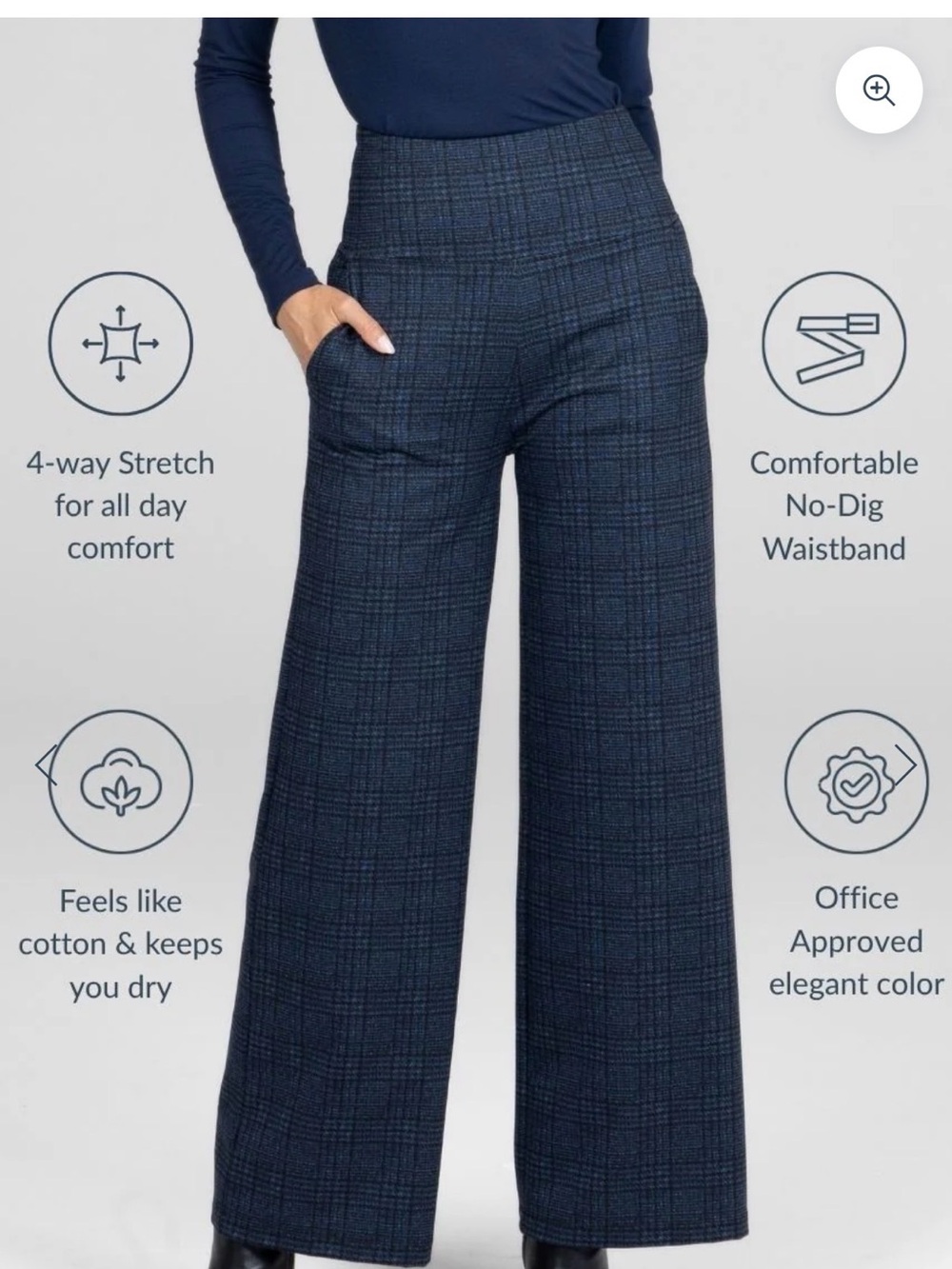 Kiragrace High Waisted Wide Leg Pant- Charcoal Plaid